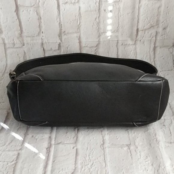 MILA PAOLI Black Leather with  White Accent Stitching Shoulder Handbag - Picture 6 of 12